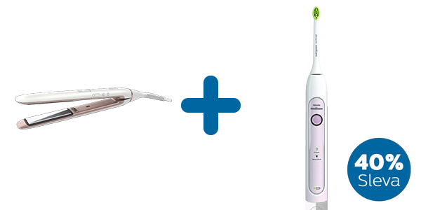 Žehlička na vlasy a elektrick&yacute; sonick&yacute; zubn&iacute; kart&aacute;ček Philips