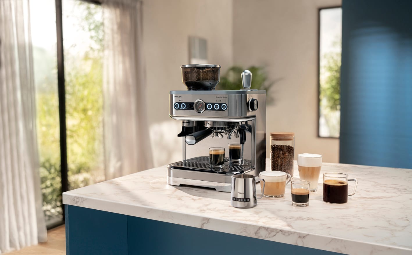K&aacute;vovar Philips Barista Brew s&nbsp;různ&yacute;mi druhy k&aacute;vy